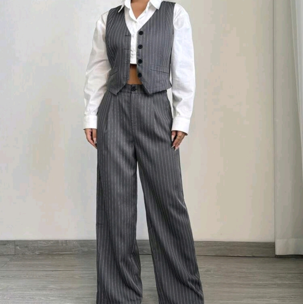 Women Casual Striped Vest + Women Casual Suit Pants Set - Picture 4 of 6